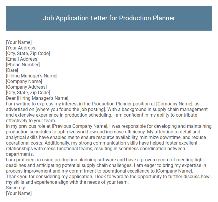 Job Application Letter for Production Planner