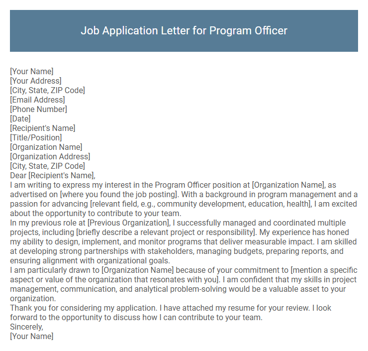 Job Application Letter for Program Officer