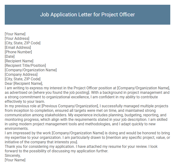 Job Application Letter for Project Officer
