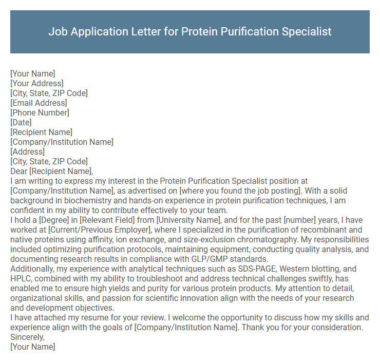 Job Application Letter for Protein Purification Specialist