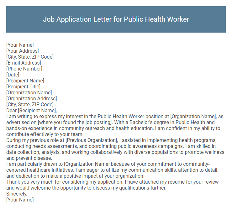 Job Application Letter for Public Health Worker