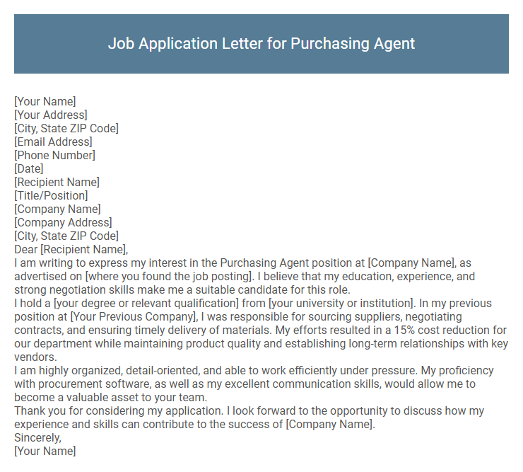 Job Application Letter for Purchasing Agent