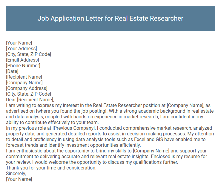 Job Application Letter for Real Estate Researcher