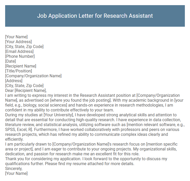 Job Application Letter for Research Assistant