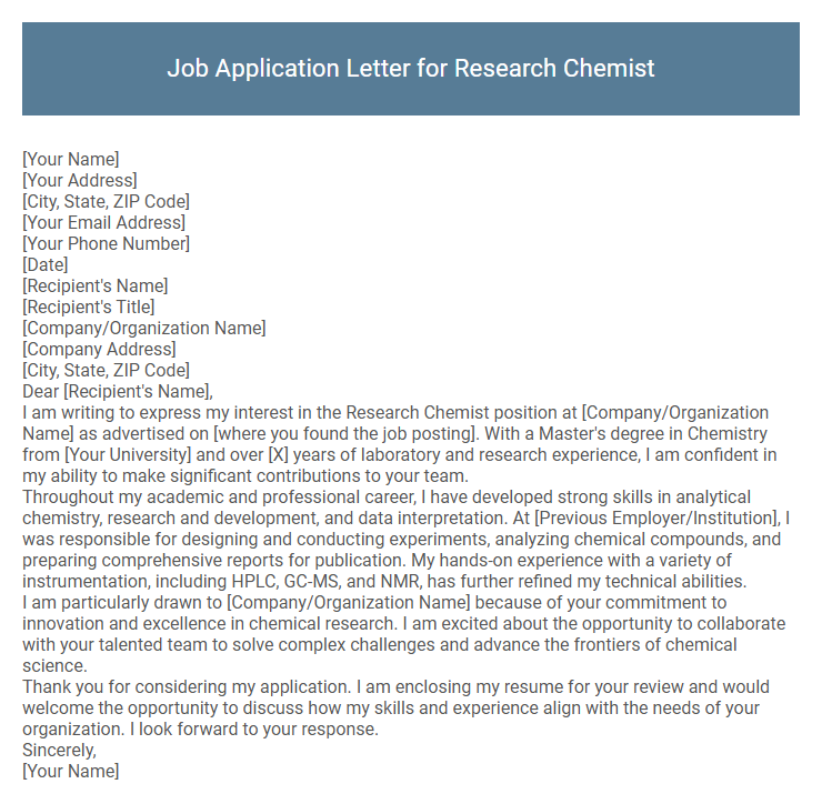 Job Application Letter for Research Chemist