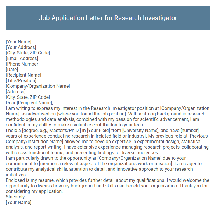 Job Application Letter for Research Investigator