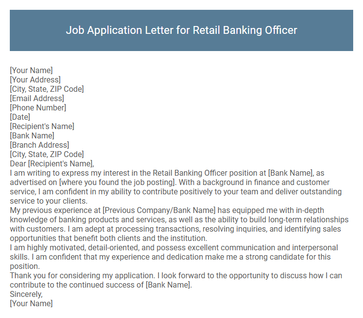 Job Application Letter for Retail Banking Officer