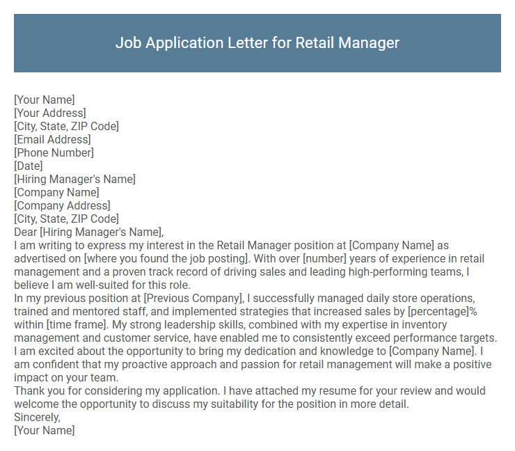 Job Application Letter for Retail Manager