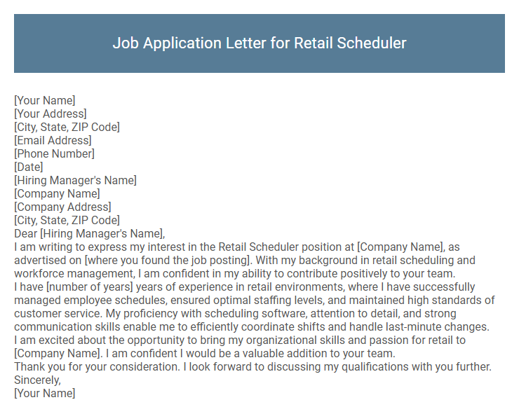 Job Application Letter for Retail Scheduler