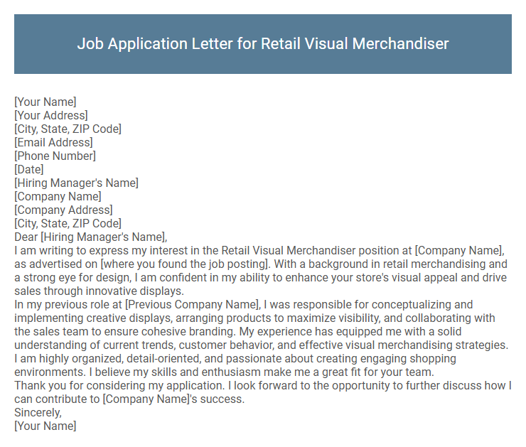 Job Application Letter for Retail Visual Merchandiser
