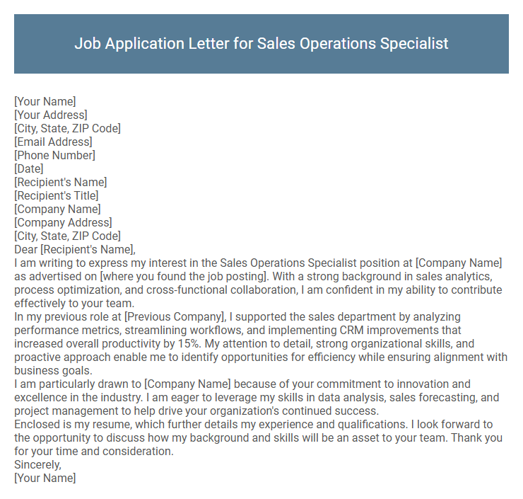 Job Application Letter for Sales Operations Specialist