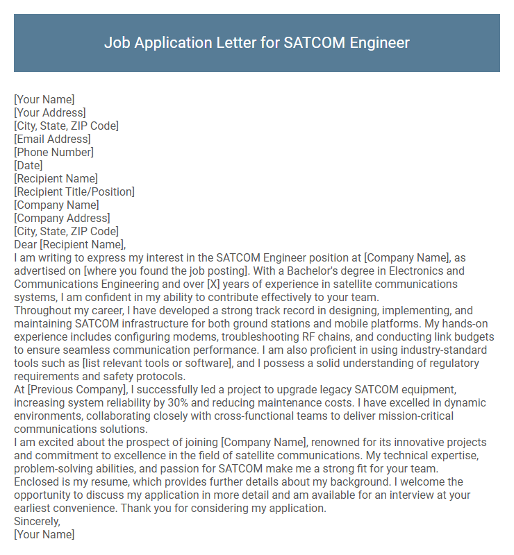 Job Application Letter for SATCOM Engineer