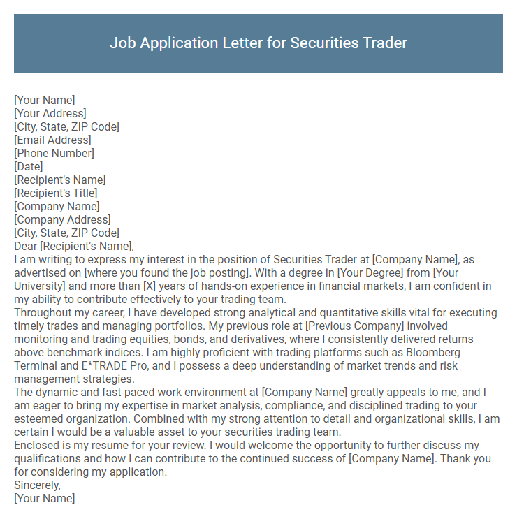 Job Application Letter for Securities Trader