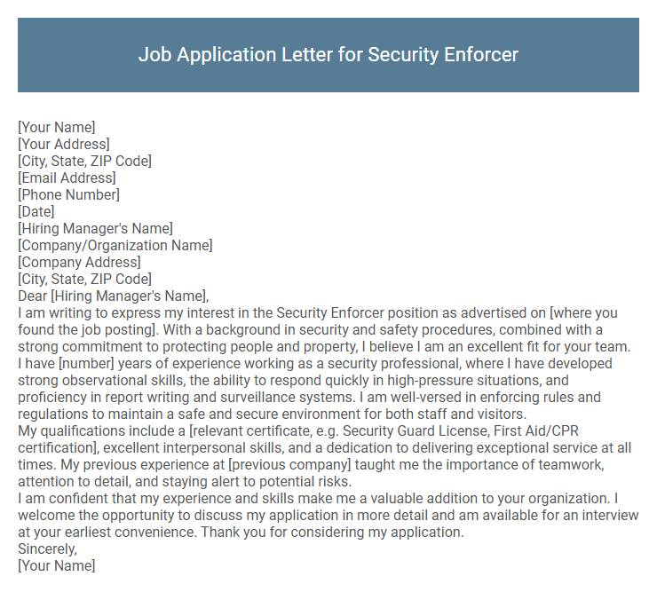Job Application Letter for Security Enforcer
