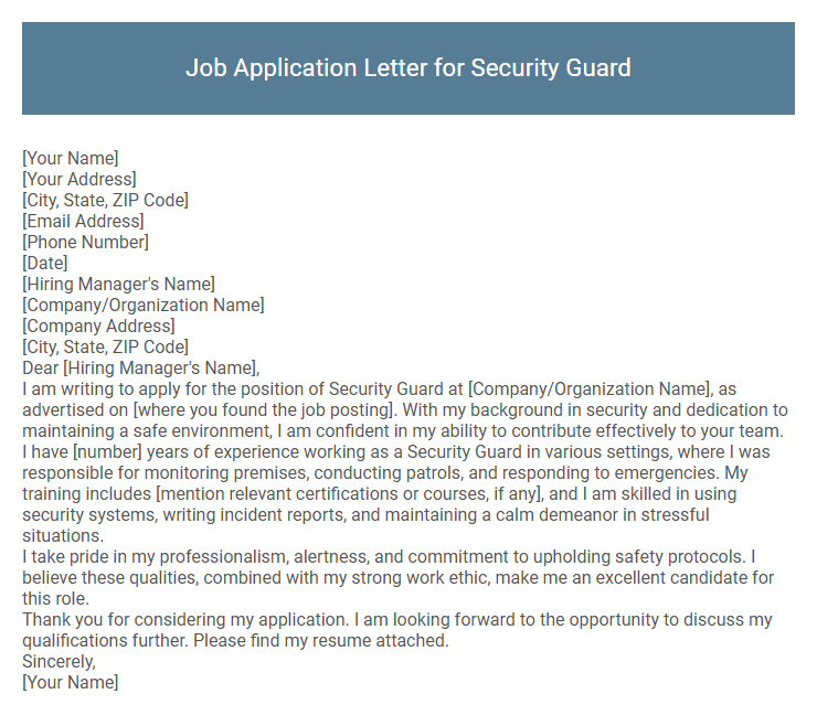Job Application Letter for Security Guard