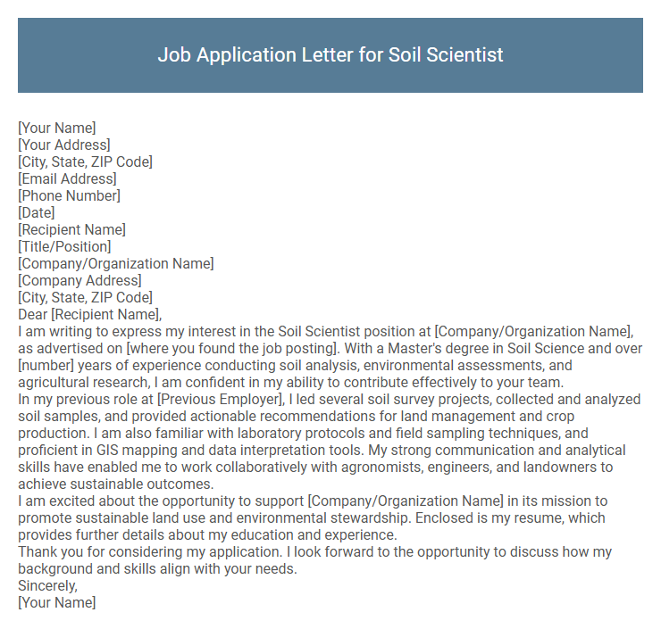 Job Application Letter for Soil Scientist