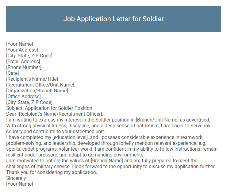 Job Application Letter for Soldier