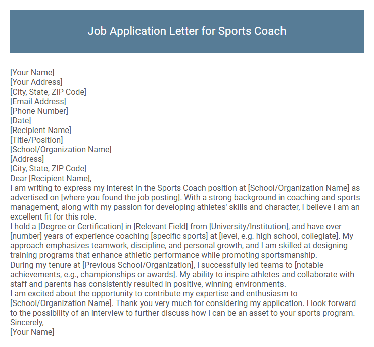Job Application Letter for Sports Coach