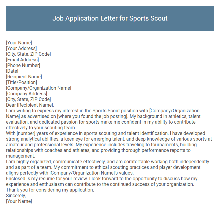 Job Application Letter for Sports Scout