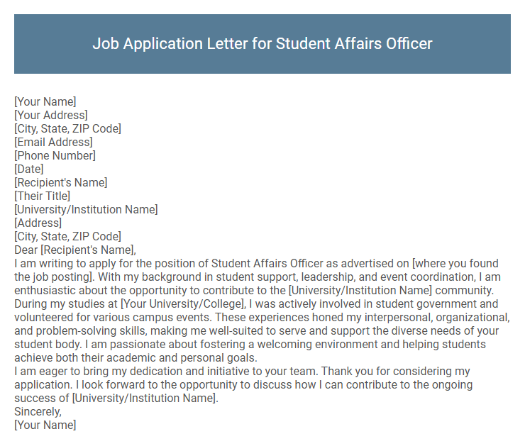 Job Application Letter for Student Affairs Officer