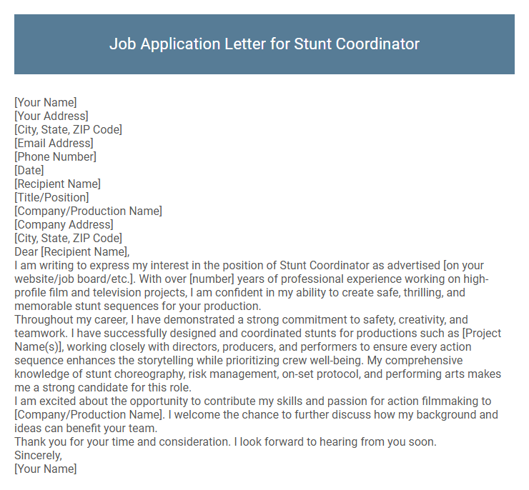 Job Application Letter for Stunt Coordinator