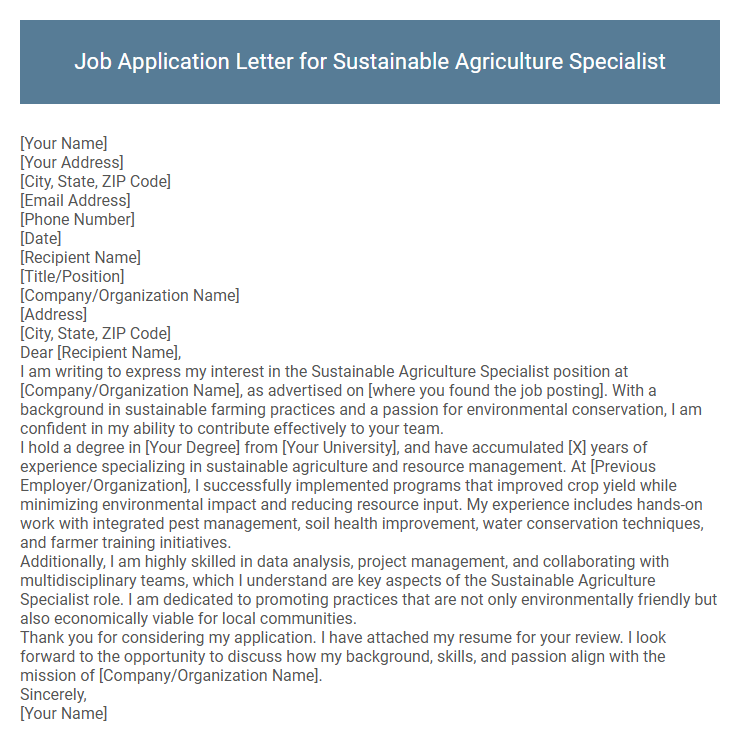 Job Application Letter for Sustainable Agriculture Specialist