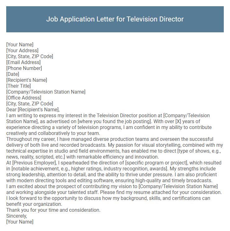 Job Application Letter for Television Director