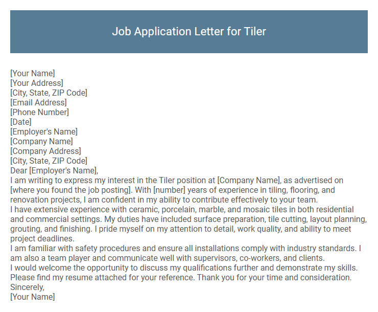 Job Application Letter for Tiler