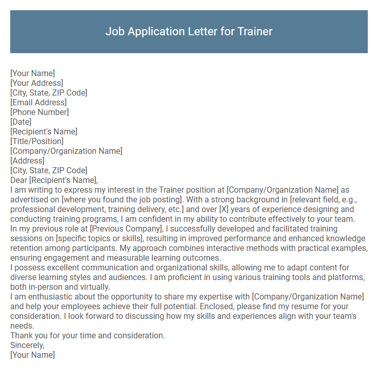 Job Application Letter for Trainer