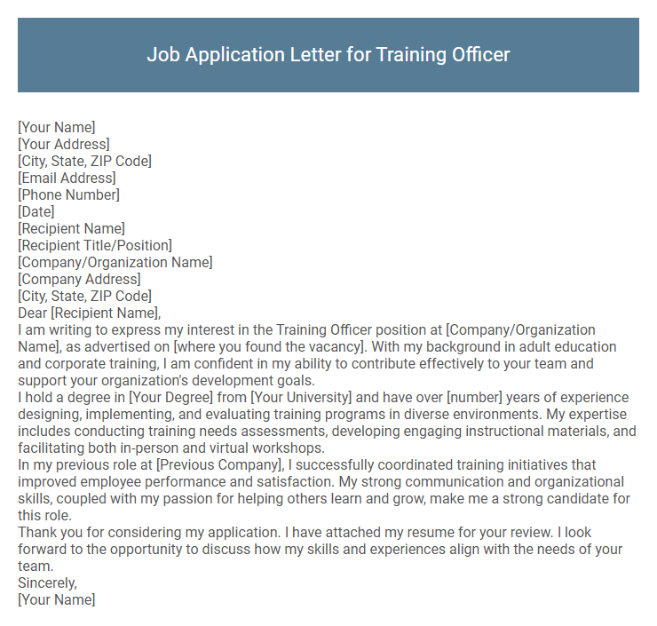 Job Application Letter for Training Officer