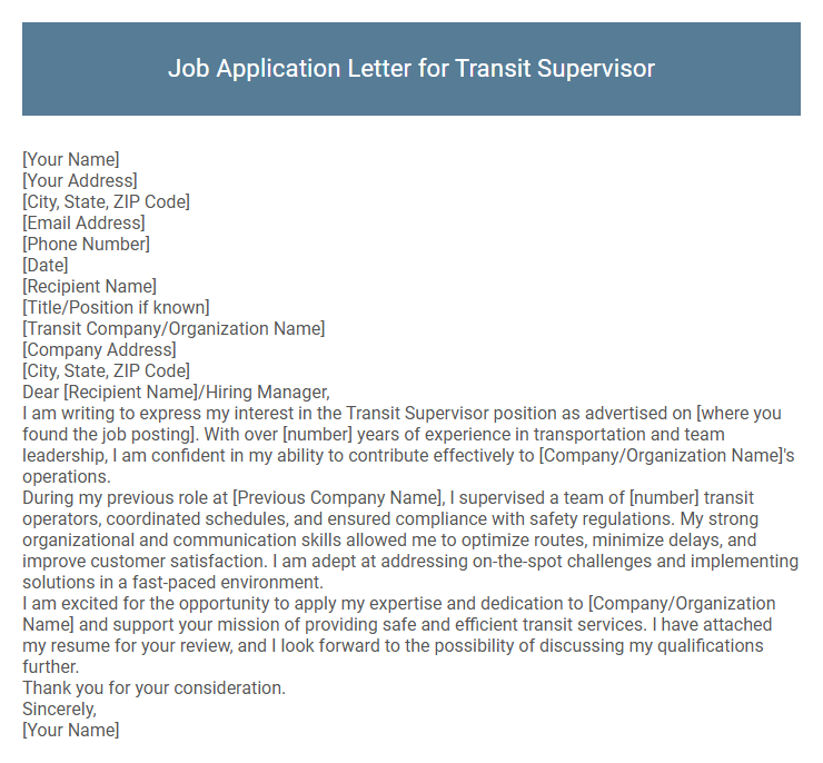 Job Application Letter for Transit Supervisor