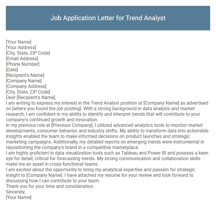 Job Application Letter for Trend Analyst