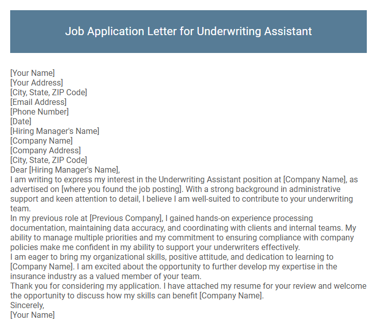 Job Application Letter for Underwriting Assistant