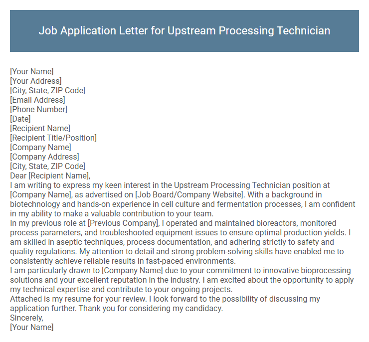 Job Application Letter for Upstream Processing Technician
