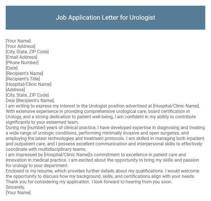 Job Application Letter for Urologist