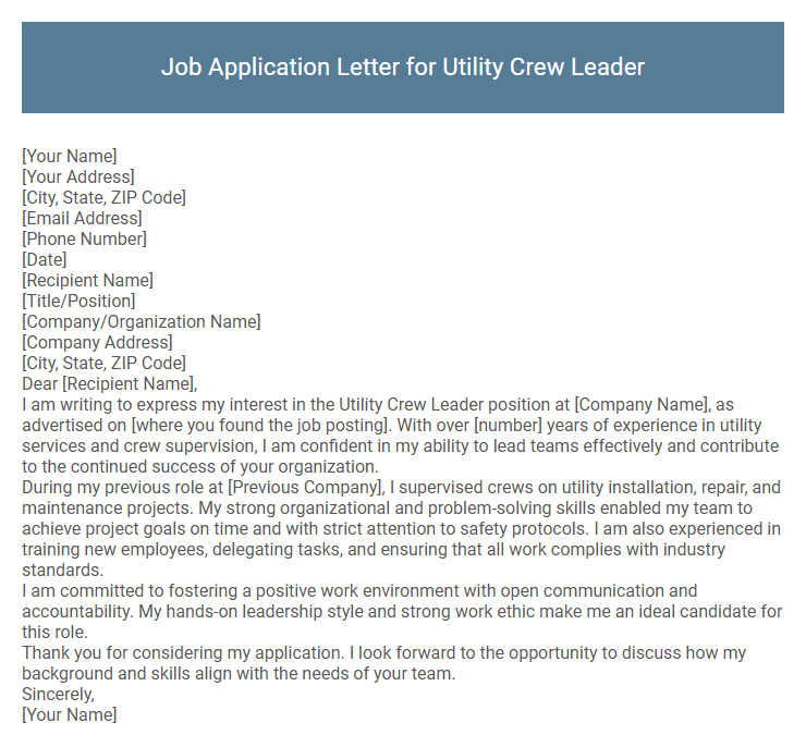 Job Application Letter for Utility Crew Leader