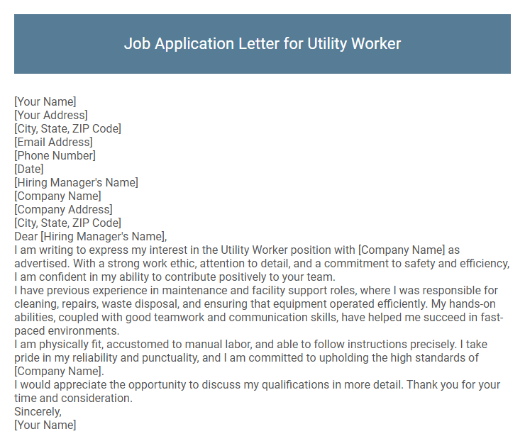 Job Application Letter for Utility Worker