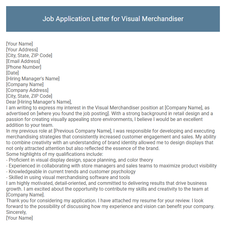 Job Application Letter for Visual Merchandiser
