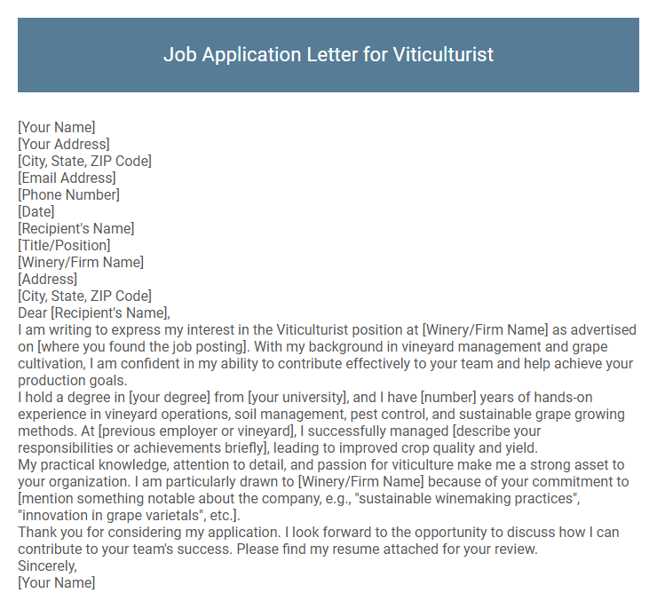Job Application Letter for Viticulturist