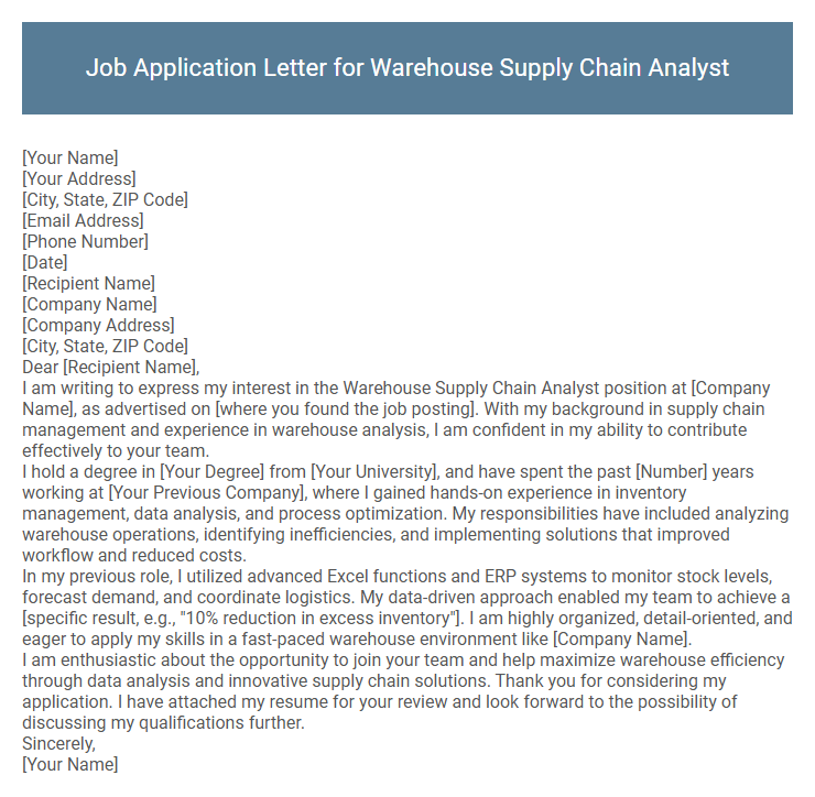 Job Application Letter for Warehouse Supply Chain Analyst