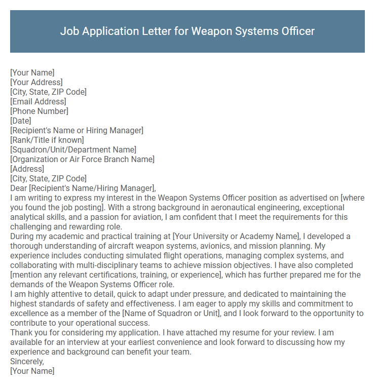 Job Application Letter for Weapon Systems Officer