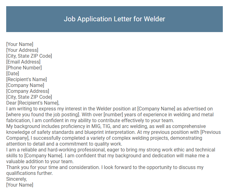 Job Application Letter for Welder
