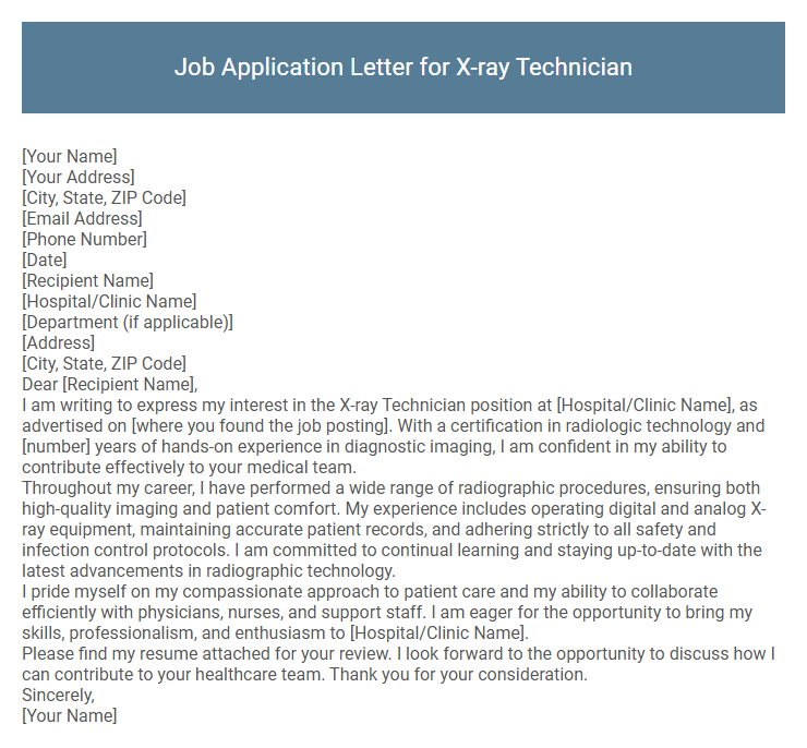 Job Application Letter for X-ray Technician
