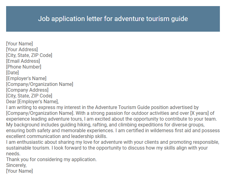 Job application letter for adventure tourism guide