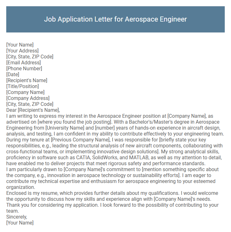 Job Application Letter for Aerospace Engineer