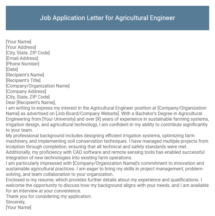 Job Application Letter for Agricultural Engineer