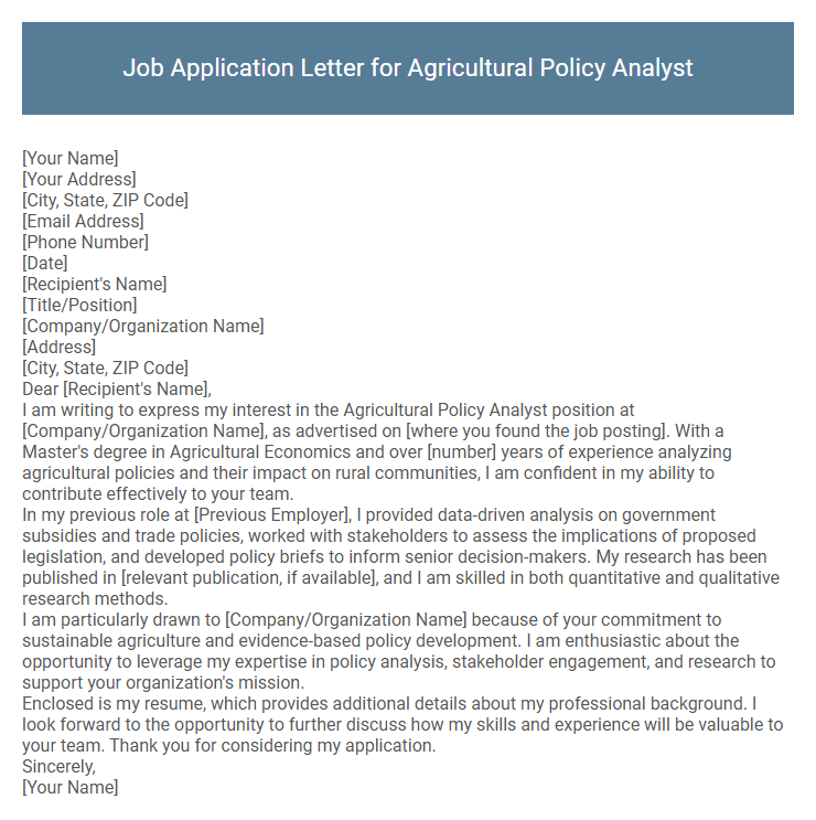 Job Application Letter for Agricultural Policy Analyst