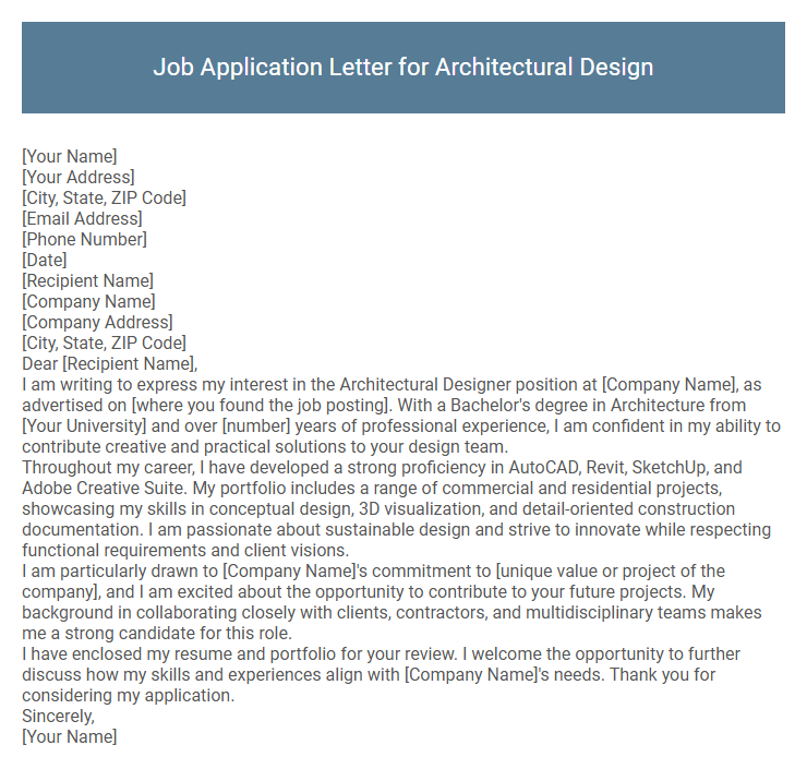 Job Application Letter for Architectural Design