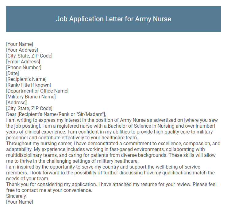 Job Application Letter for Army Nurse