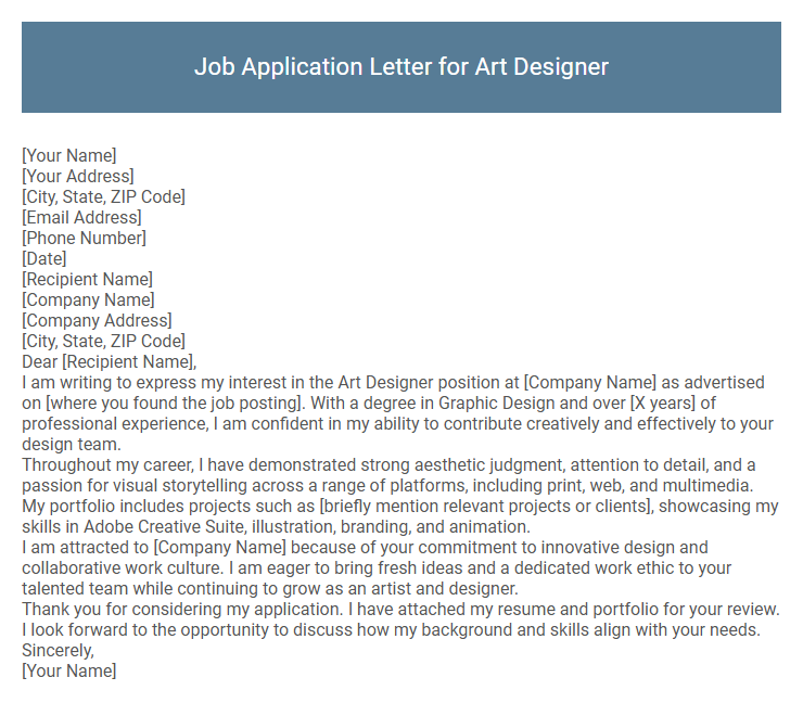 Job Application Letter for Art Designer